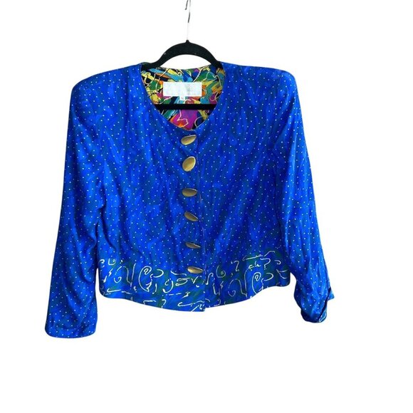 Platinum by Dorothy Schoelen Vintage 80s Blue Cropped Jacket Size Medium - Picture 1 of 7